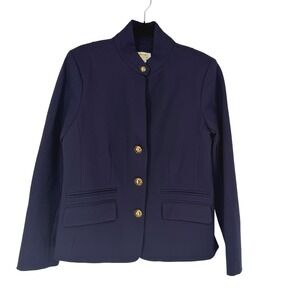 Maeve by Anthropologie Navy Blue Ponte Military Blazer Gold Buttons Size 8